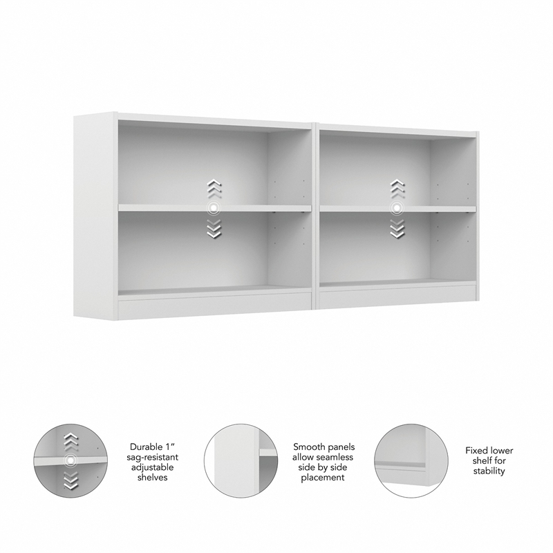 Bush Furniture Universal 2 Shelf Bookcase in Pure White (Set of 2)