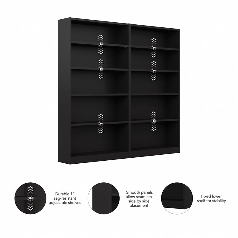 Bush Furniture Universal 5 Shelf Bookcase in Classic Black (Set of 2)