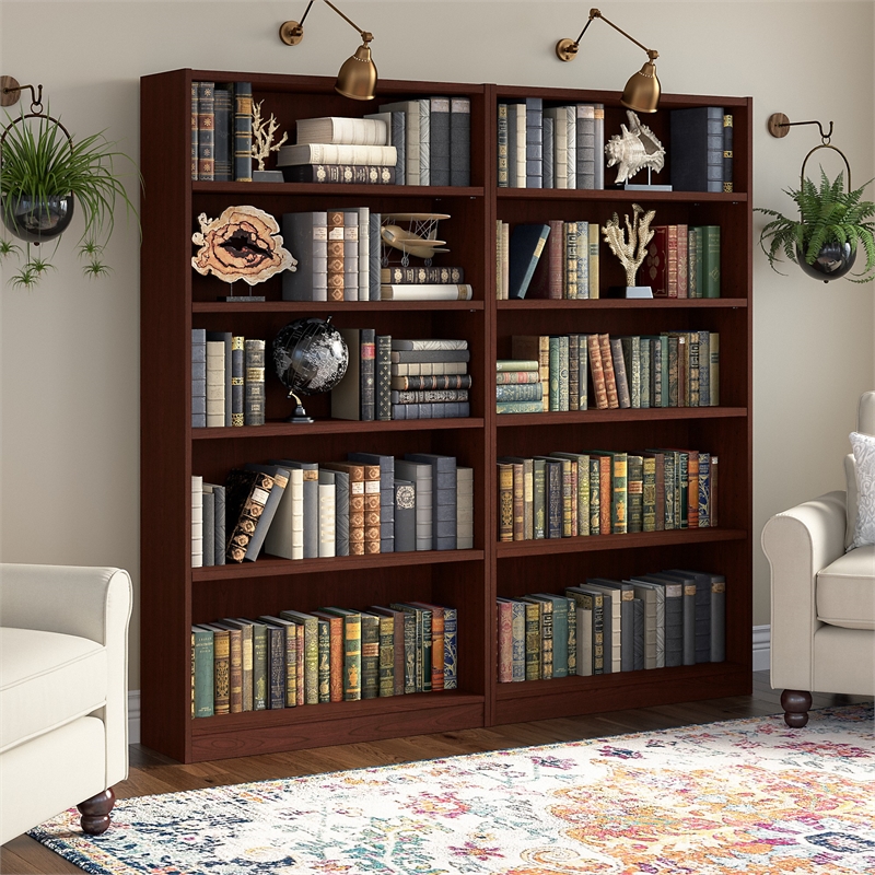 Bush Furniture Universal 5 Shelf Bookcase in Vogue Cherry (Set of 2)