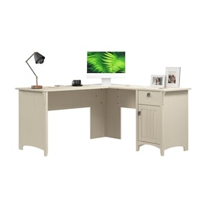 Salinas 60W L Shaped Desk with Storage in Antique White - Engineered Wood
