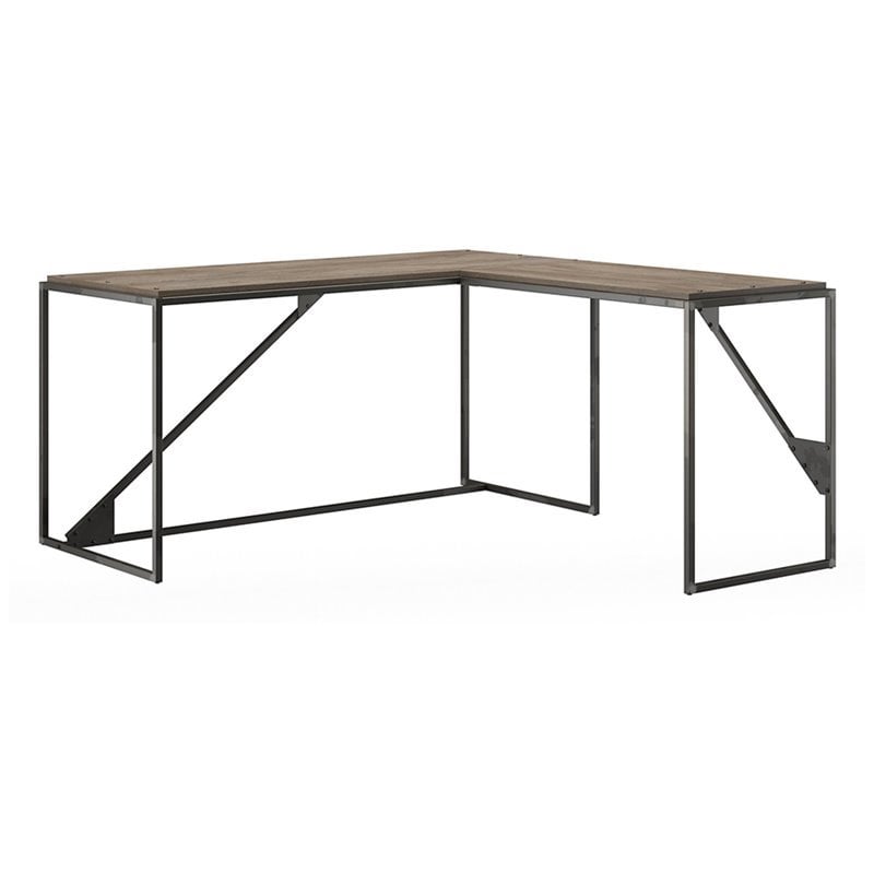 Bush Furniture Refinery 62W L Shaped Industrial Desk with Return in Rustic Gray