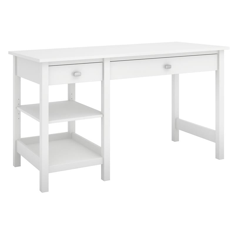 Bush Furniture Broadview Computer Desk with Shelves in Pure White