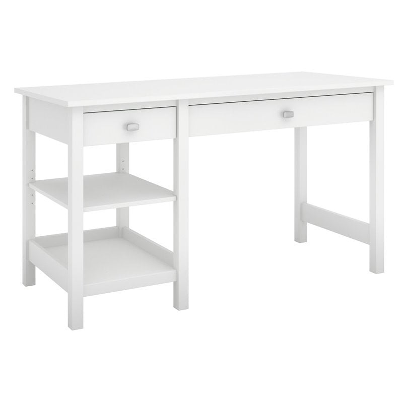 Bush Furniture Broadview Computer Desk with Shelves in Pure White
