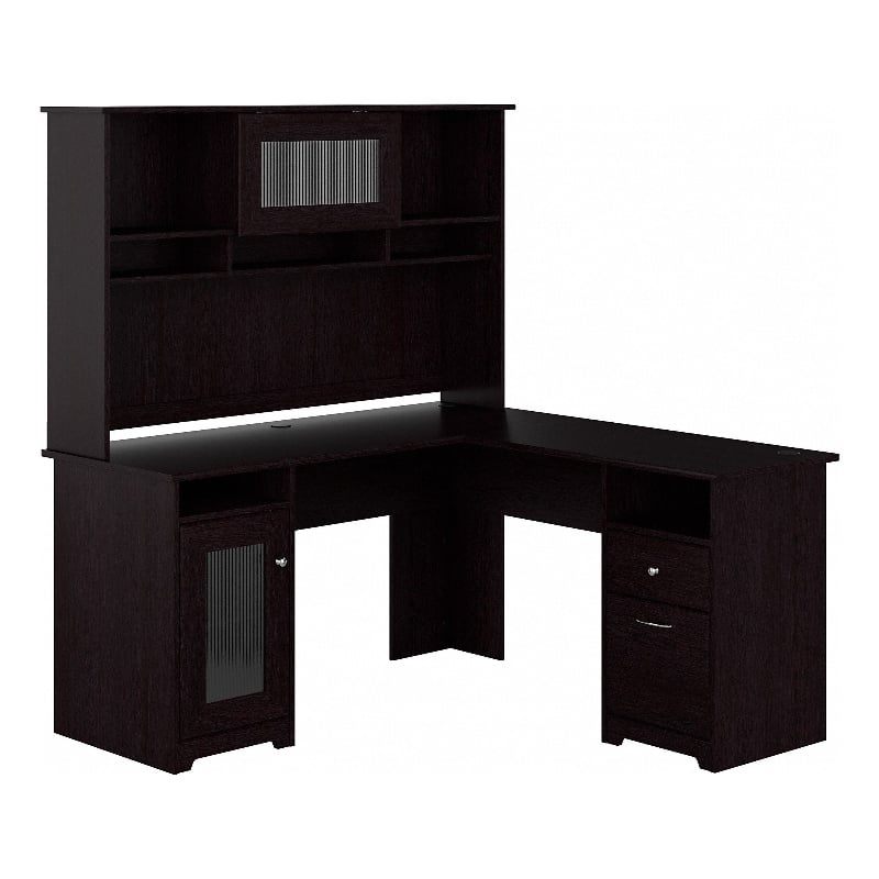 Cabot L Shaped Desk with Hutch in Espresso Oak - Engineered Wood