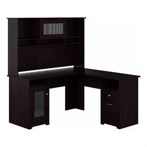 Cabot L Shaped Desk with Hutch in Espresso Oak - Engineered Wood