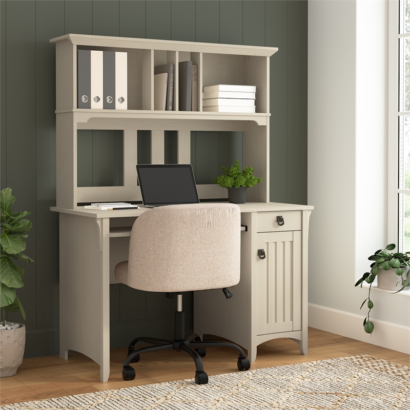 Salinas Small Computer Desk with Hutch in Antique White - Engineered Wood