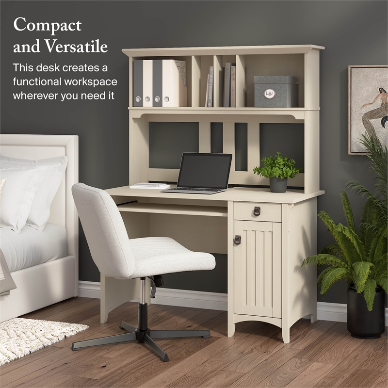 Salinas Small Computer Desk with Hutch in Antique White - Engineered Wood