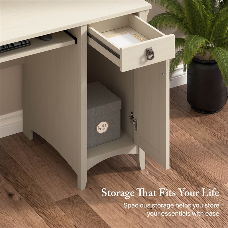 Salinas Small Computer Desk with Hutch in Antique White - Engineered Wood