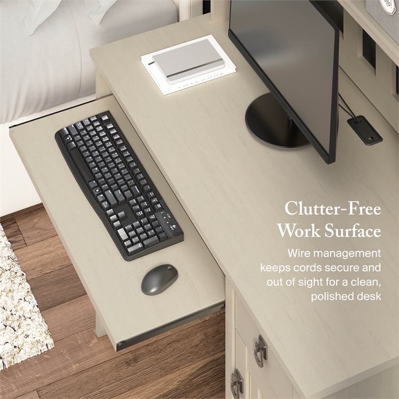 Salinas Small Computer Desk with Hutch in Antique White - Engineered Wood