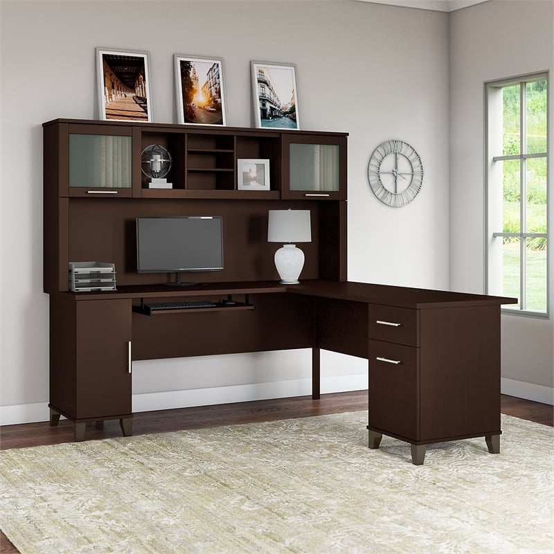 Somerset 72W L Shaped Desk with Hutch - Engineered Wood