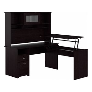 Cabot 60W 3 Position Sit to Stand L Desk & Hutch in Espresso Oak - Eng Wood