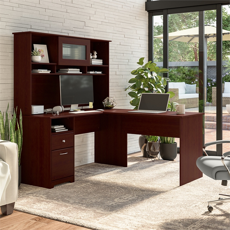Bush Furniture Cabot 60W L Shaped Computer Desk with Hutch & Drawers
