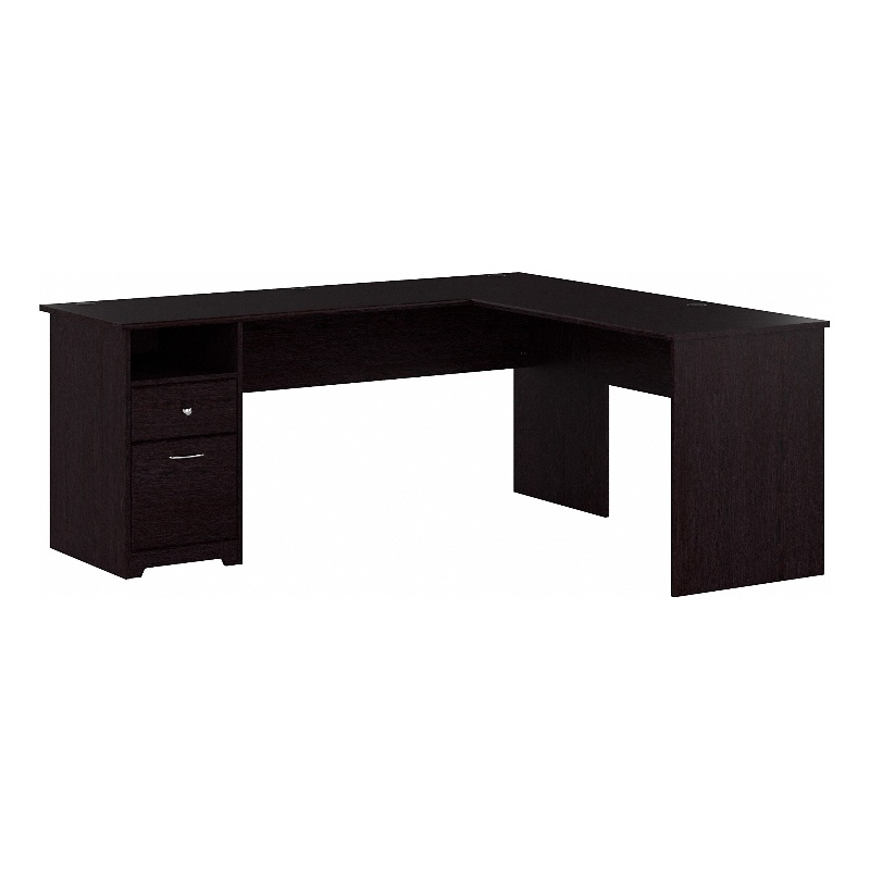 Cabot 72W L Shaped Computer Desk with File in Espresso Oak - Engineered Wood