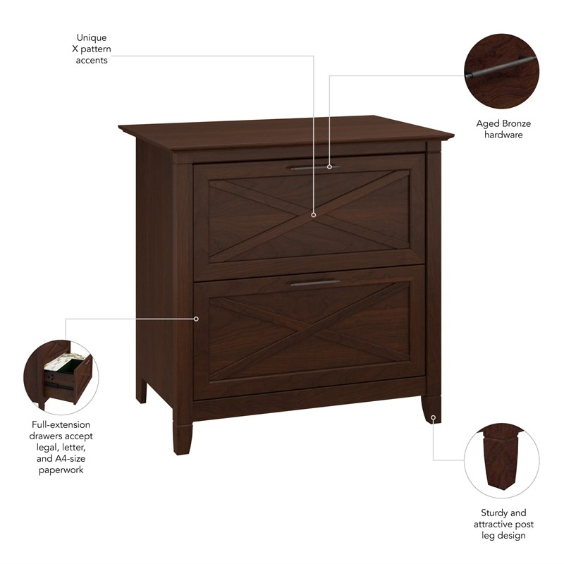 Bush Furniture Key West 2 Drawer File Cabinet in Bing Cherry