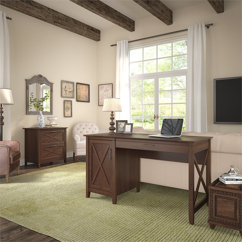 Key West Computer Desk with Lateral File Cabinet in Cherry - Engineered Wood