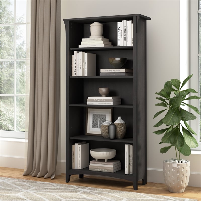 Salinas Tall 5 Shelf Bookcase in Vintage Black - Engineered Wood