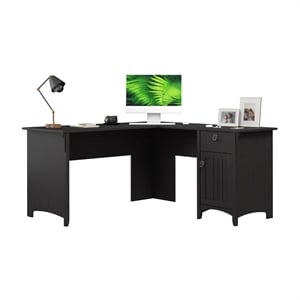 Salinas 60W L Shaped Desk with Storage in Vintage Black - Engineered Wood