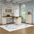 Fairview L Desk with Hutch and Storage in Antique White - Engineered Wood