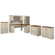 Bush Furniture Fairview L Desk 6 Pc Office Set in Antique White