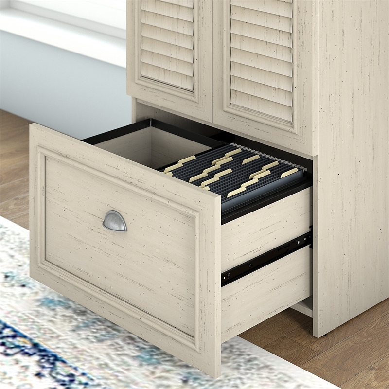Fairview Storage Cabinet with File Drawer in Antique White - Engineered Wood