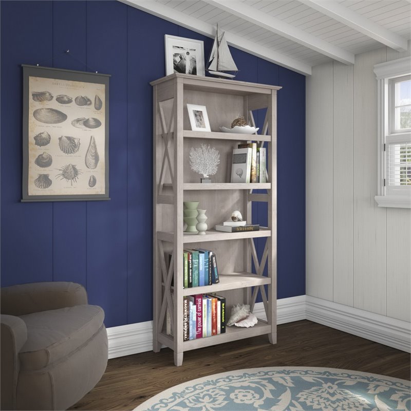 Bush Furniture (Set of 2) 5 Shelf Bookcase in Washed Gray