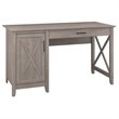 Bush Furniture Key West 2 Piece Single Pedestal Desk and 5 Shelf Bookcase Set in Washed Gray