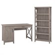 Bush Furniture Key West 2 Piece Single Pedestal Desk and 5 Shelf Bookcase Set in Washed Gray