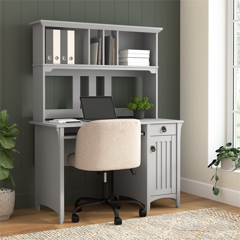 Salinas Small Computer Desk with Hutch in Cape Cod Gray - Engineered Wood