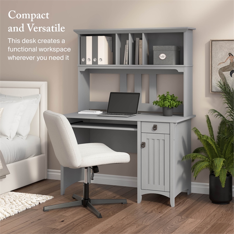 Salinas Small Computer Desk with Hutch in Cape Cod Gray - Engineered Wood
