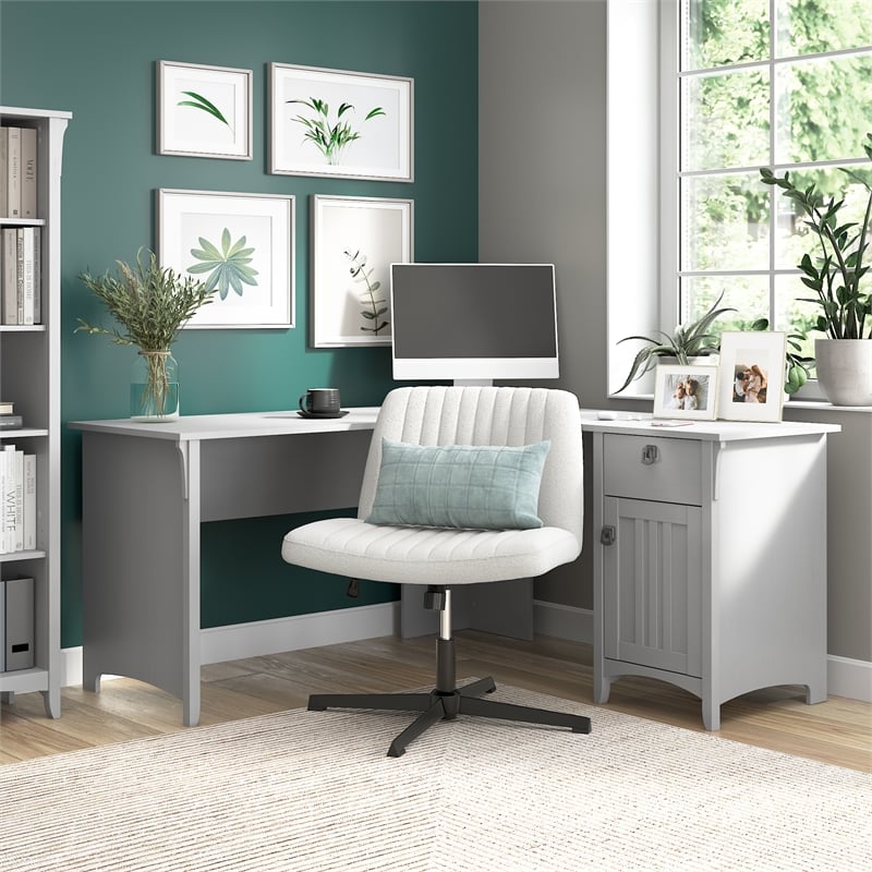 Salinas 60W L Shaped Desk with Storage in Cape Cod Gray - Engineered Wood