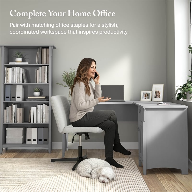 Salinas 60W L Shaped Desk with Storage in Cape Cod Gray - Engineered Wood