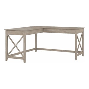 Bush Furniture Key West 60W L Shaped Desk in Washed Gray - Engineered Wood