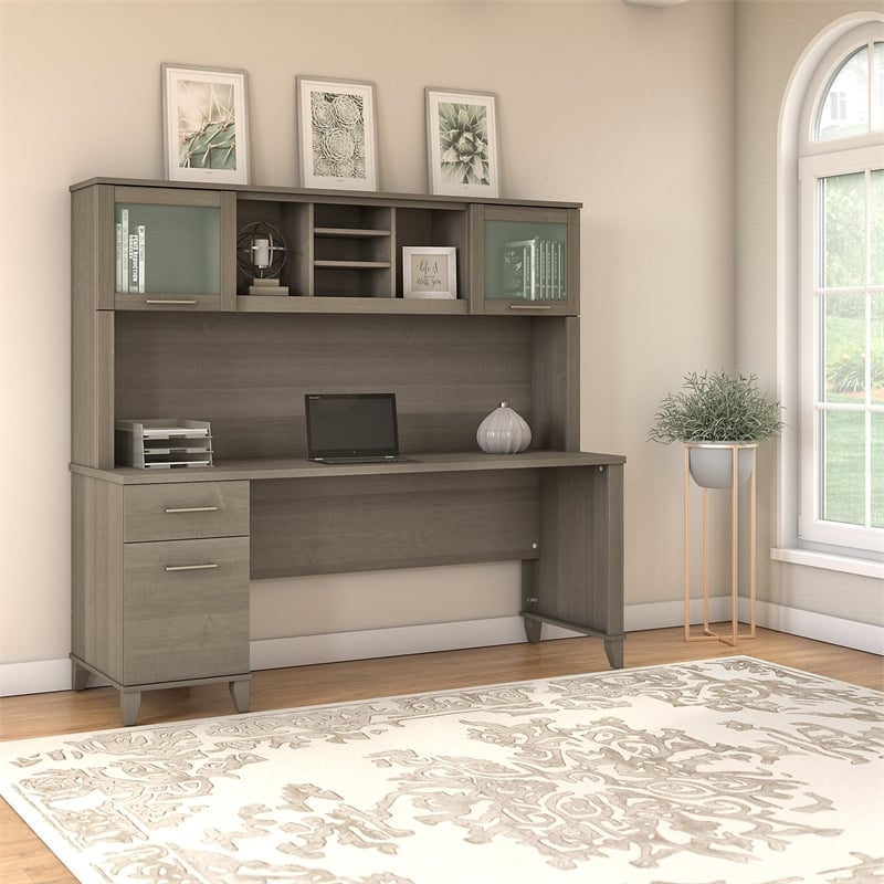 Somerset 72W Office Desk with Drawers and Hutch - Engineered Wood