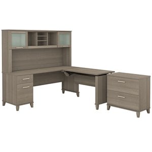 Bush Furniture Somerset 72W Sit to Stand L Desk with Hutch and File Cabinet