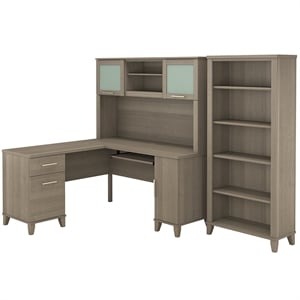 Somerset Engineered Wood 60&quotW L-Shaped Desk/Hutch/5 Shelf Bookcase in Ash Gray