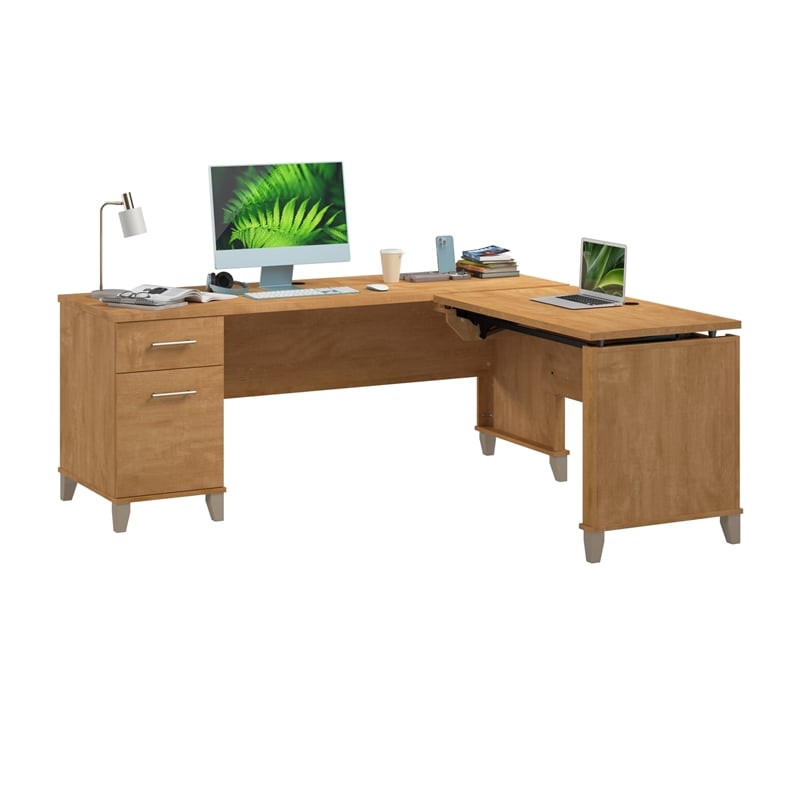Somerset 72W 3 Position Sit to Stand L Desk in Maple Cross - Engineered Wood