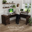 Somerset 72W 3 Position Sit to Stand L Desk in Mocha Cherry - Engineered Wood