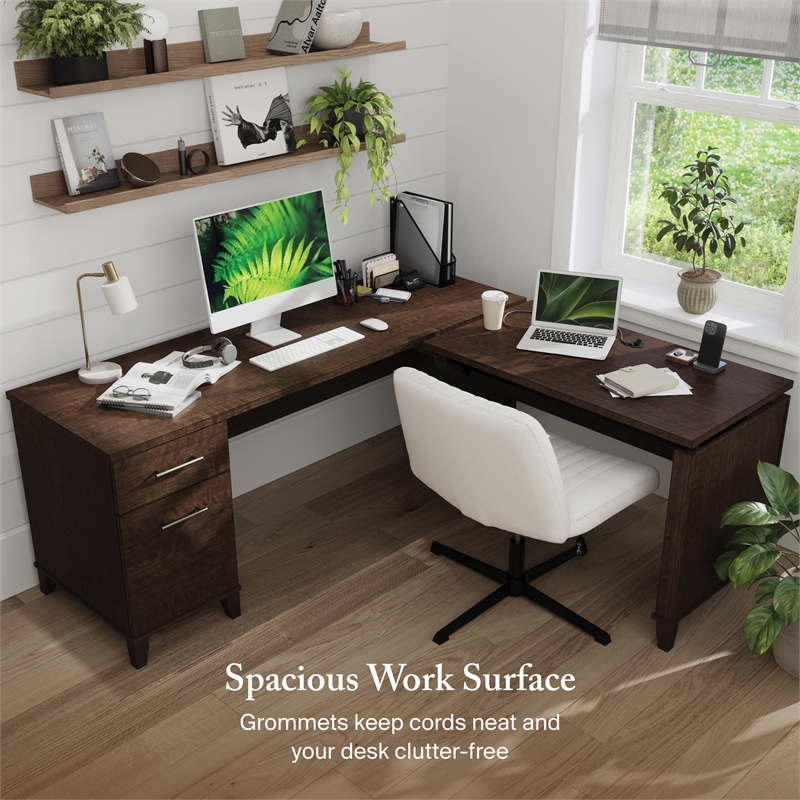 Somerset 72W 3 Position Sit to Stand L Desk in Mocha Cherry - Engineered Wood