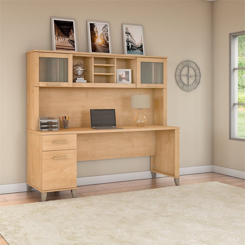 Somerset 72W Office Desk with Drawers and Hutch - Engineered Wood