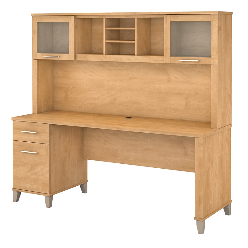 Somerset 72W Office Desk with Drawers and Hutch - Engineered Wood