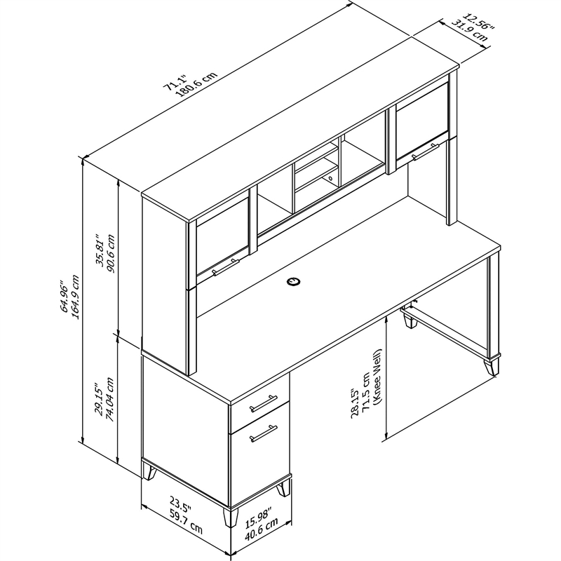 Somerset 72W Office Desk with Drawers and Hutch - Engineered Wood