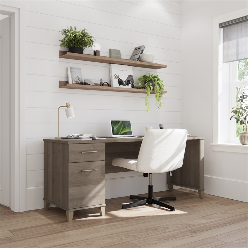 Somerset 72W Office Desk with Drawers in Ash Gray - Engineered Wood