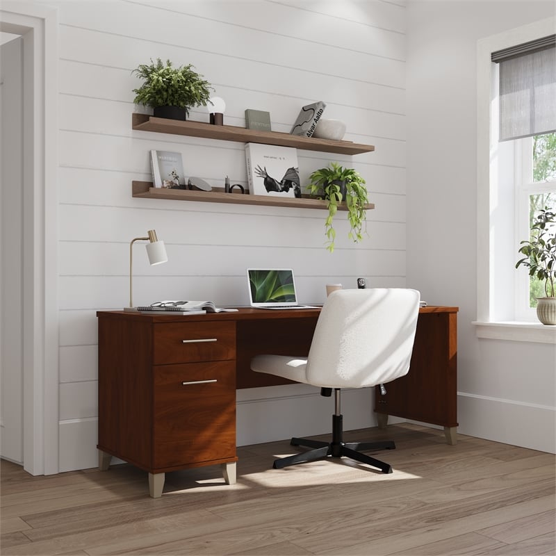 Somerset 72W Office Desk with Drawers in Hansen Cherry - Engineered Wood