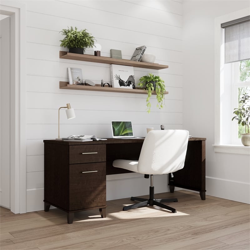 Somerset 72W Office Desk with Drawers in Mocha Cherry - Engineered Wood