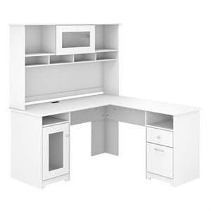 Bush Furniture Cabot 60W L Shaped Computer Desk with Hutch in White