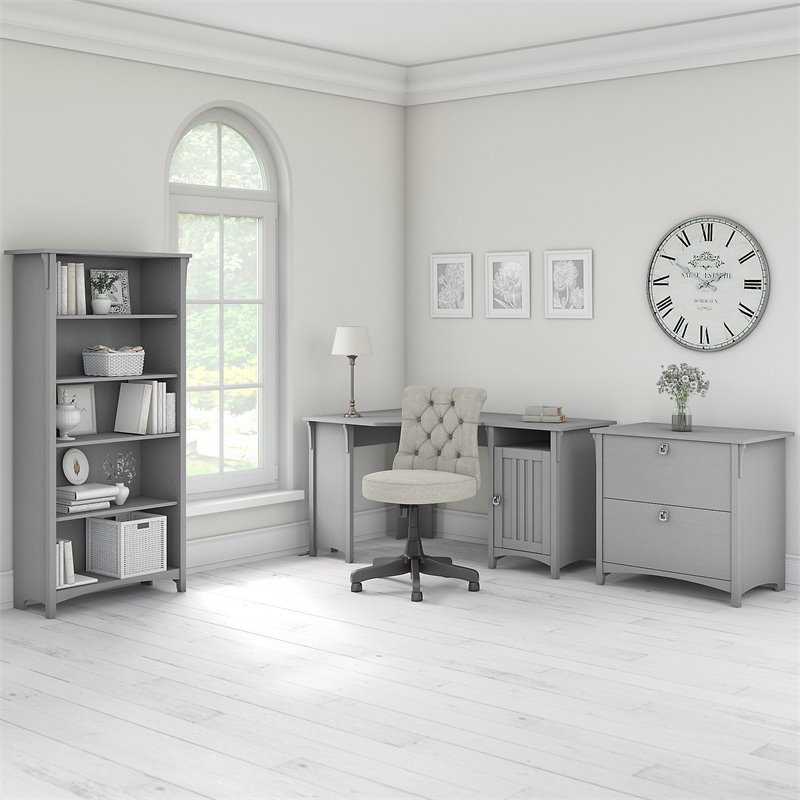 Bush Furniture Salinas 55W Corner Desk with File Cabinet & 5 Shelf Bookcase