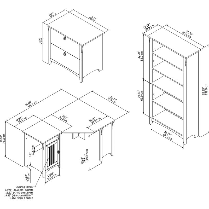 Bush Furniture Salinas 55W Corner Desk with File Cabinet & 5 Shelf Bookcase
