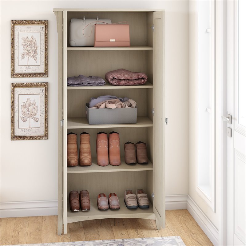 Bush Furniture Salinas Tall Storage Cabinet with Doors in Antique White