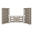 Bush Furniture Key West Tall TV Stand with Set of 2 Bookcases in Washed Gray