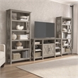 Bush Furniture Key West Tall TV Stand with Set of 2 Bookcases in Washed Gray